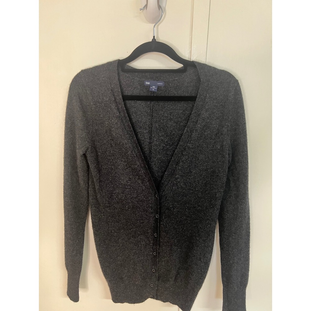 Gap Women XS Charcoal Gray 100% Cashmere V-Neck Button Front Cardigan Sweater